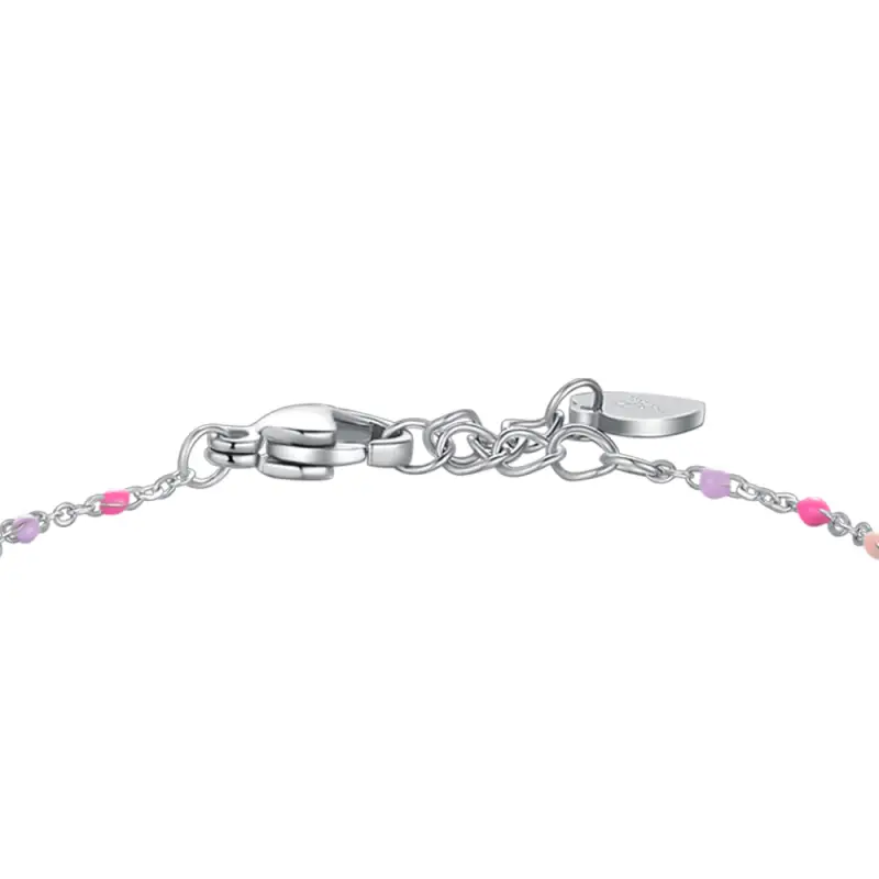 BRACCIALE IN ACCIAIO, PIASTRA E CAVALLO A DONDOLO CON SMALTO ROSA E FUCSIA E PIE miniatura 3