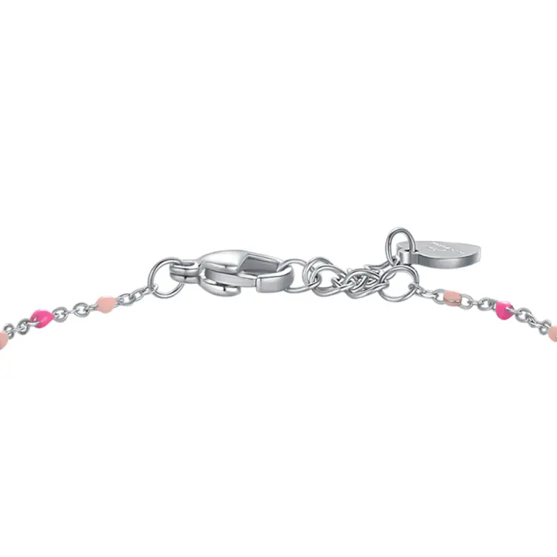 BRACCIALE IN ACCIAO, FIOCCO CON SMALTO ROSA E FUCSIA E PIETRE COLORATE miniatura 3