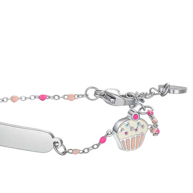 BRACCIALE IN ACCIAO, PIASTRA CON SMALTO ROSA E FUCSIA E PIETRE COLORATE miniatura 3