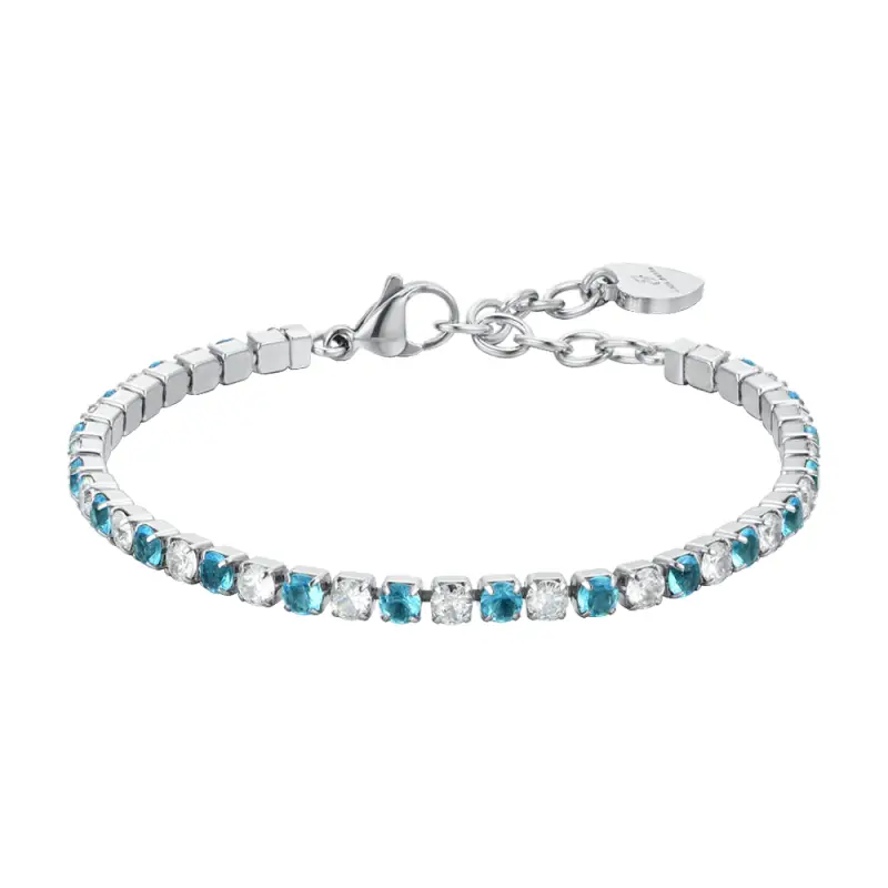 BRACCIALE TENNIS DONNA CRISTALLI AZZURRI E BIANCHI