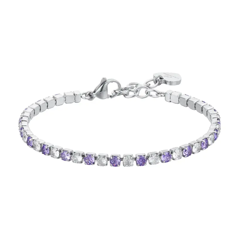 BRACCIALE TENNIS DONNA CRISTALLI VIOLA E BIANCHI
