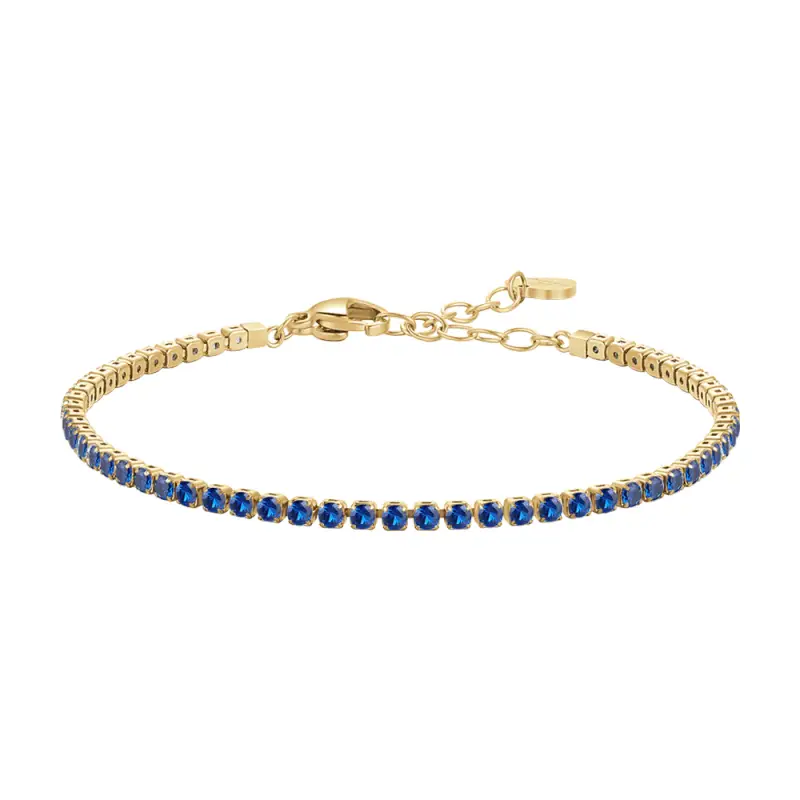 BRACCIALE TENNIS DONNA IN ACCIAIO COLORE ORO CON ZIRCONI BLU
