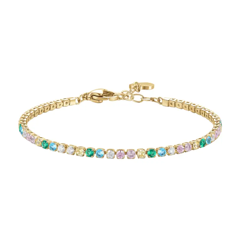 BRACCIALE TENNIS DONNA IN ACCIAIO COLORE ORO CON ZIRCONI MULTICOLOR