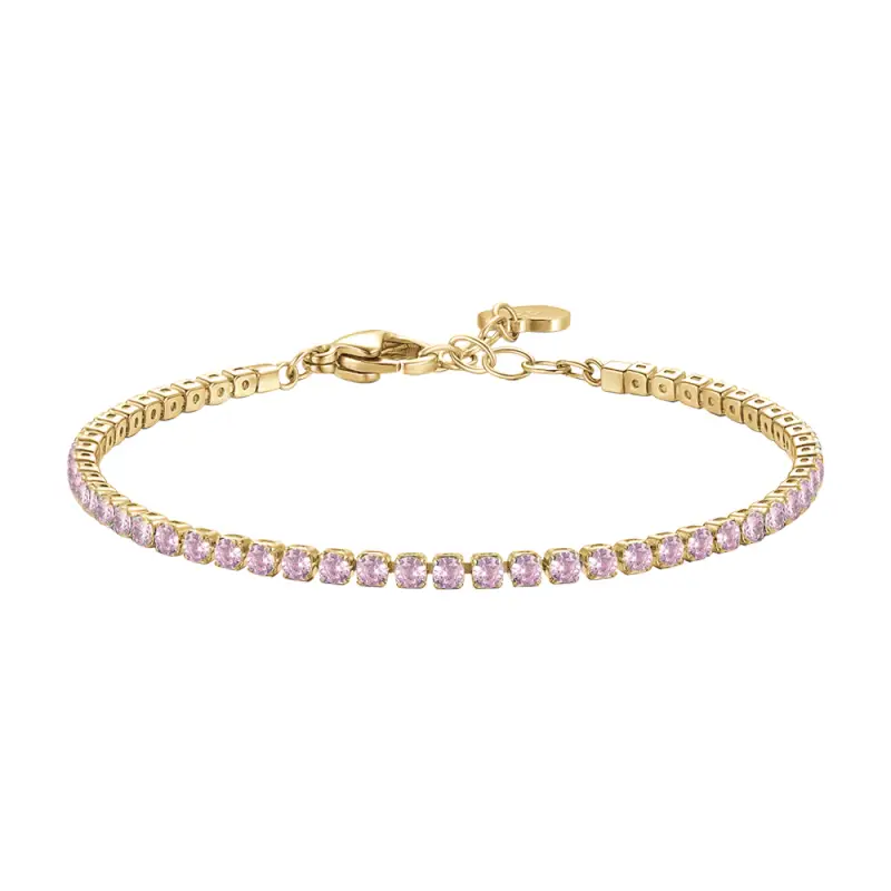 BRACCIALE TENNIS DONNA IN ACCIAIO COLORE ORO CON ZIRCONI ROSA