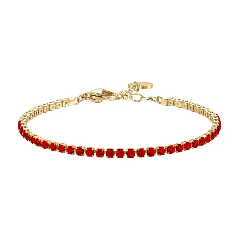 BRACCIALE TENNIS DONNA IN ACCIAIO COLORE ORO CON ZIRCONI ROSSI