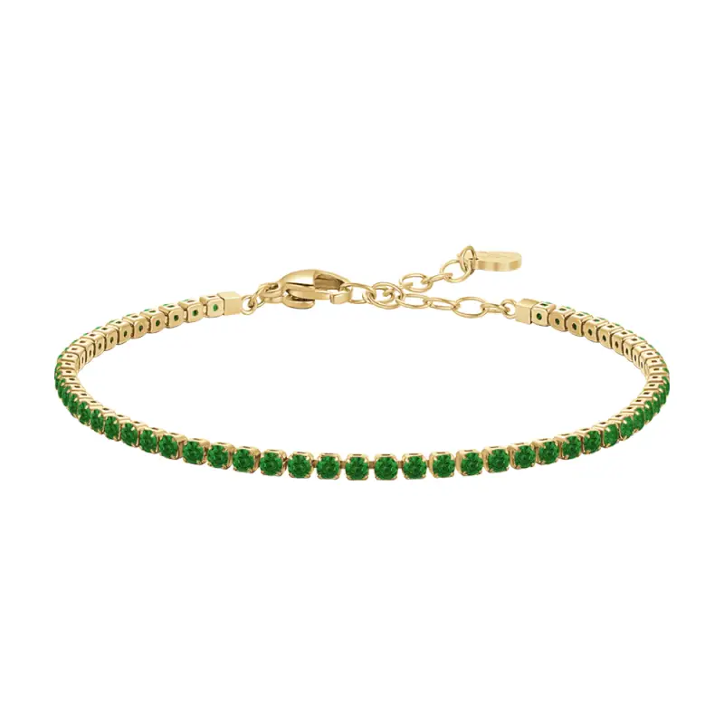 BRACCIALE TENNIS DONNA IN ACCIAIO COLORE ORO CON ZIRCONI VERDI