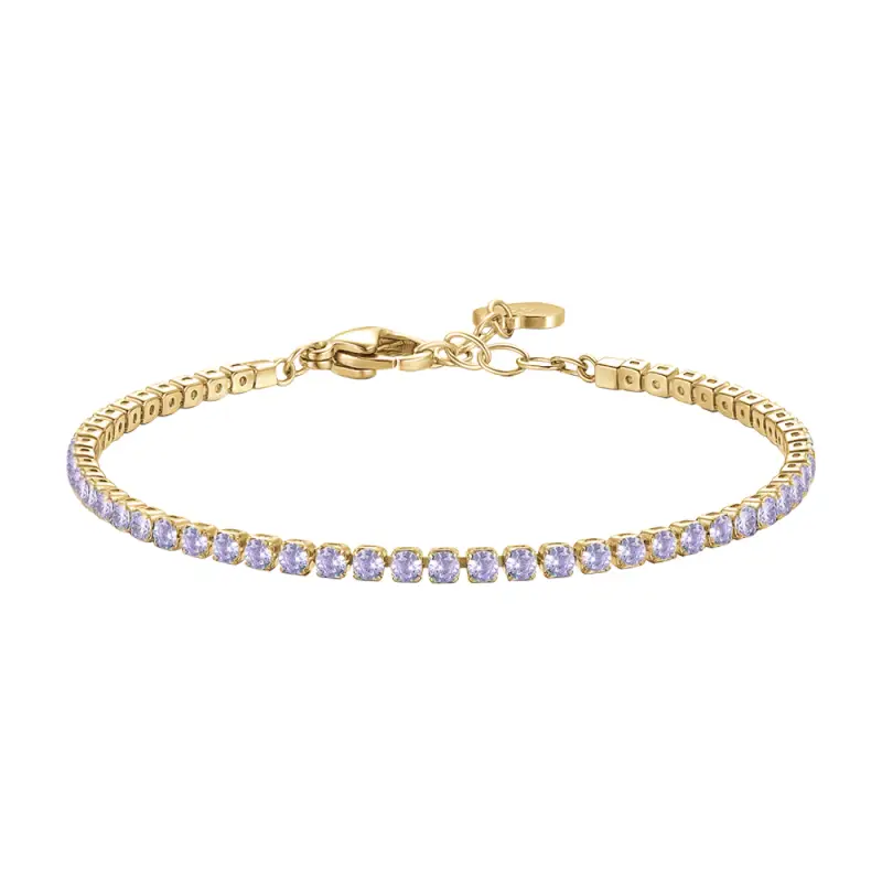 BRACCIALE TENNIS DONNA IN ACCIAIO COLORE ORO CON ZIRCONI VIOLA