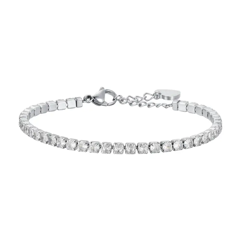 BRACCIALE TENNIS DONNA IN ACCIAIO CON CRISTALLI BIANCHI DA 4 MM, Argento