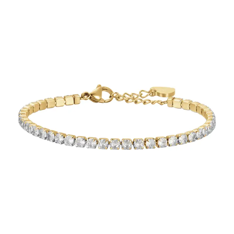 BRACCIALE TENNIS DONNA IN ACCIAIO CON CRISTALLI BIANCHI DA 4 MM, Oro