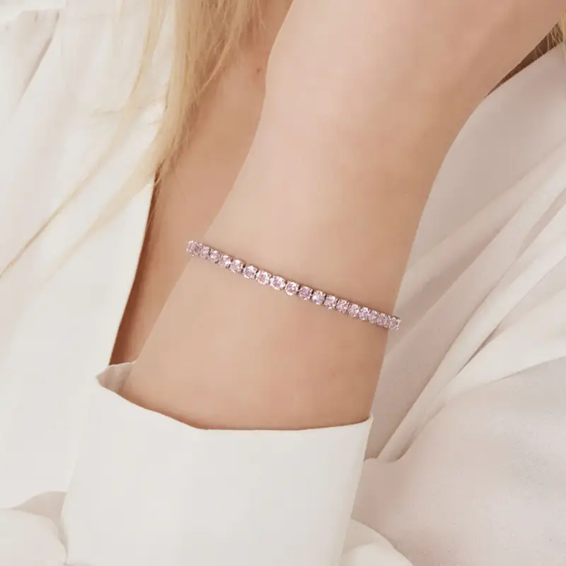 BRACCIALE TENNIS DONNA IN ACCIAIO CON CRISTALLI ROSA miniatura 2