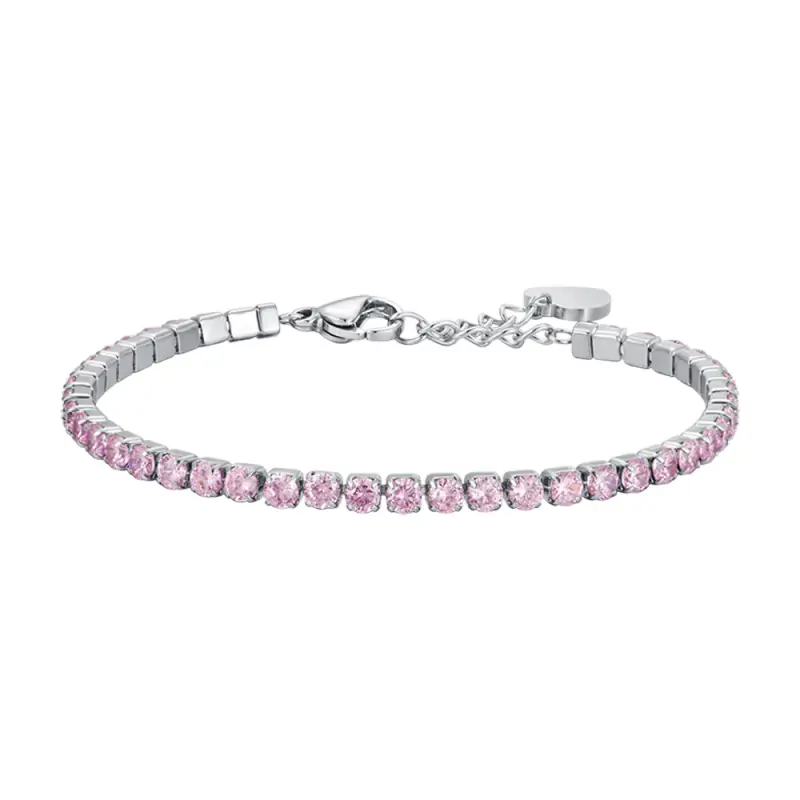 BRACCIALE TENNIS DONNA IN ACCIAIO CON CRISTALLI ROSA