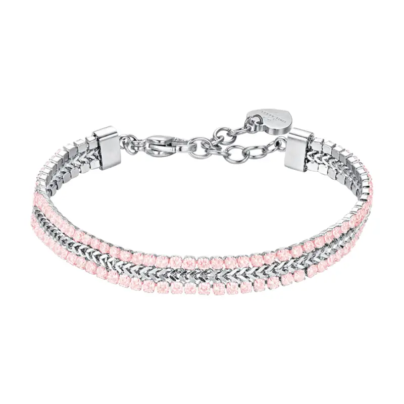 BRACCIALE TENNIS DONNA IN ACCIAIO CON CRISTALLI ROSA
