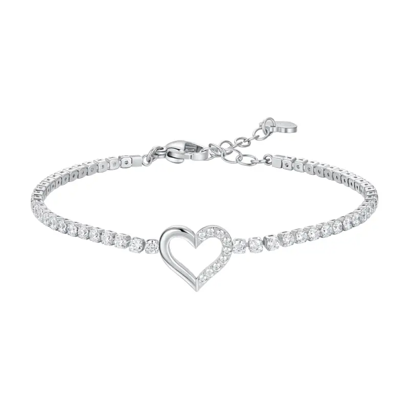 BRACCIALE TENNIS DONNA IN ACCIAIO CON CUORE E PUNTI LUCE DI ZIRCONE BIANCO