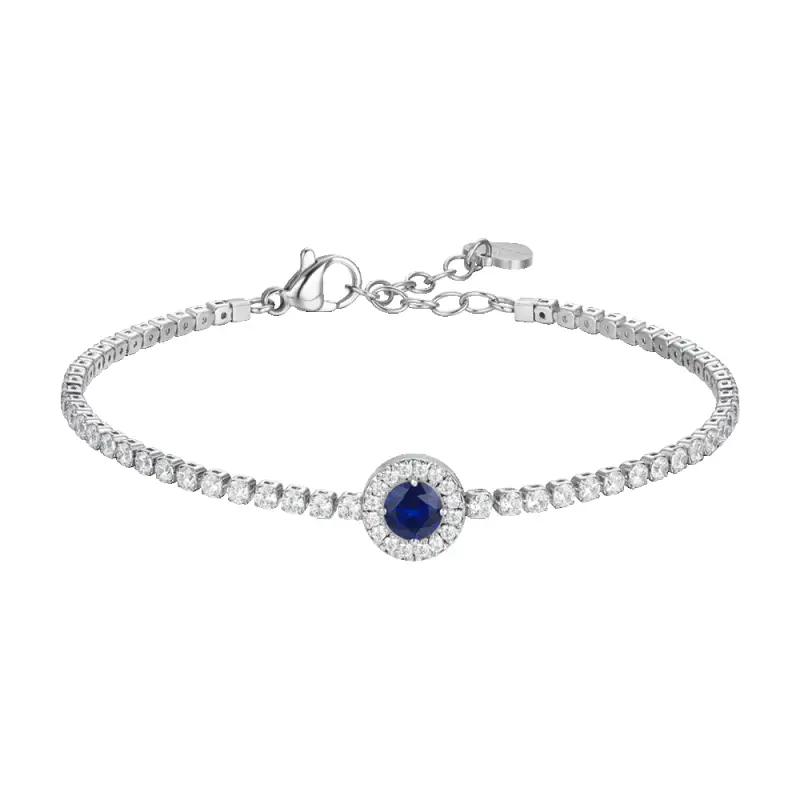 BRACCIALE TENNIS DONNA IN ACCIAIO CON ELEMENTO CON ZIRCONI BLU E BIANCHI