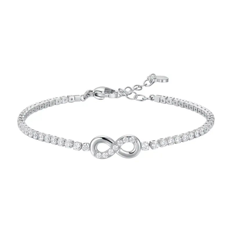 BRACCIALE TENNIS DONNA IN ACCIAIO CON INFINITO E PUNTI LUCE CON ZIRCONI BIANCHI