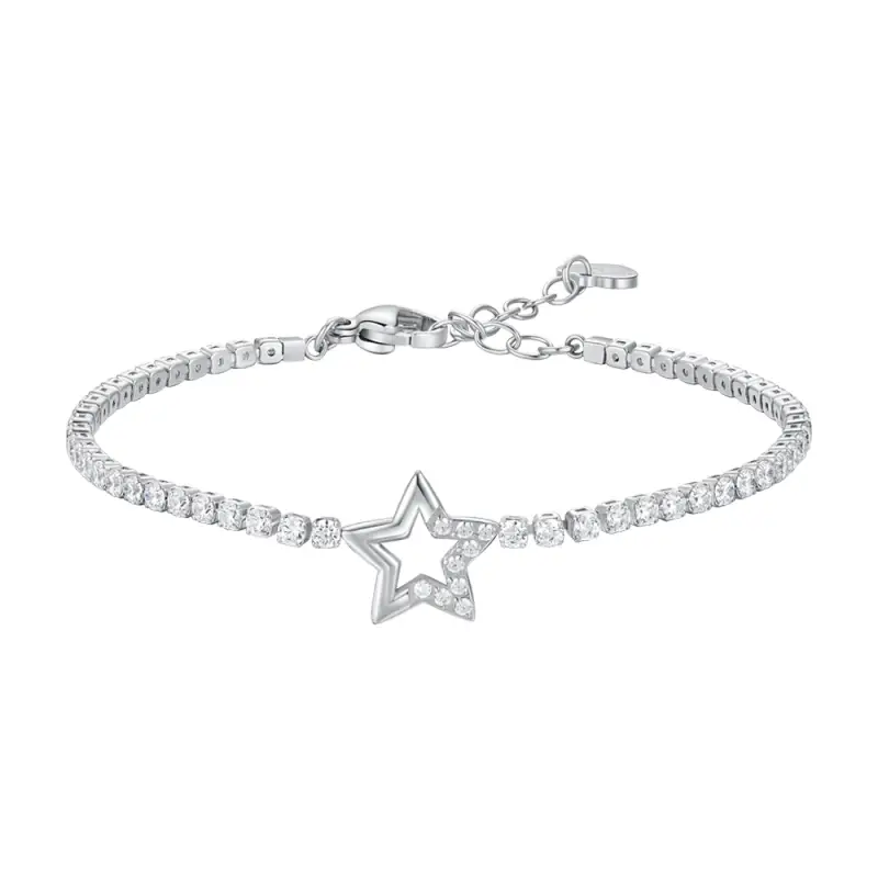 BRACCIALE TENNIS DONNA IN ACCIAIO CON STELLA E PUNTI LUCE CON ZIRCONI BIANCHI