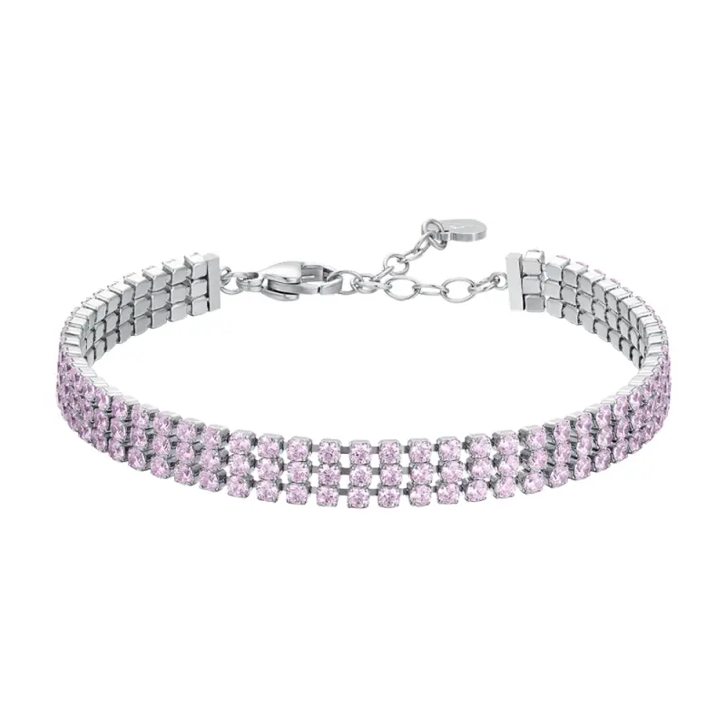 BRACCIALE TENNIS DONNA IN ACCIAIO CON ZIRCONI ROSA