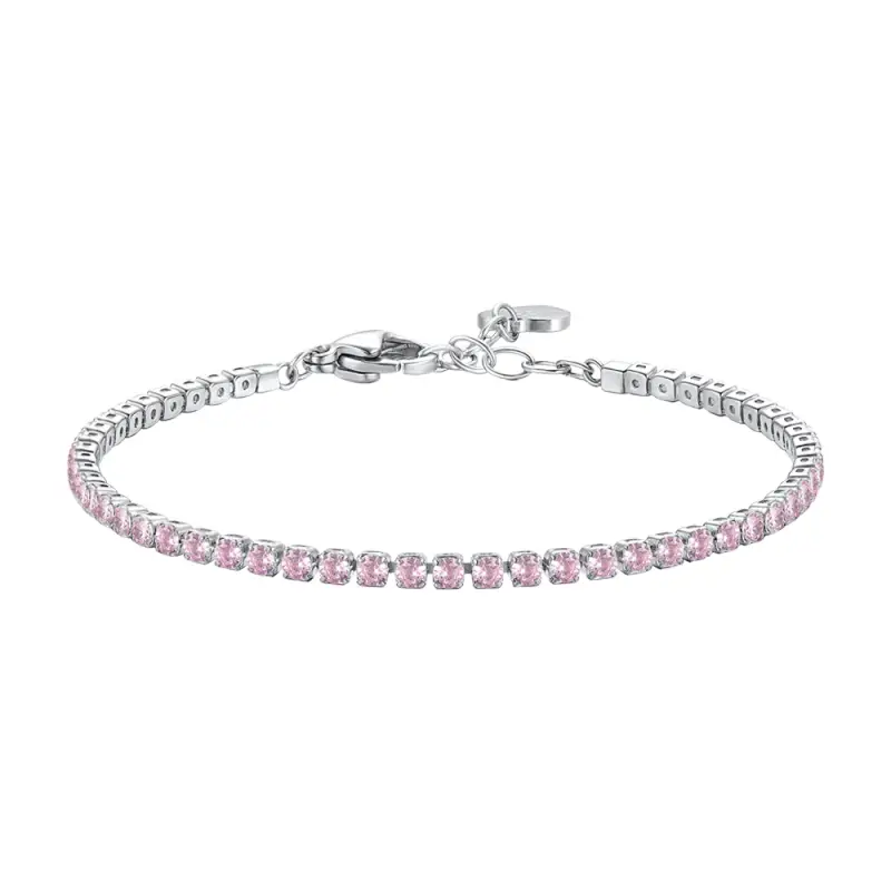 BRACCIALE TENNIS DONNA IN ACCIAIO CON ZIRCONI ROSA