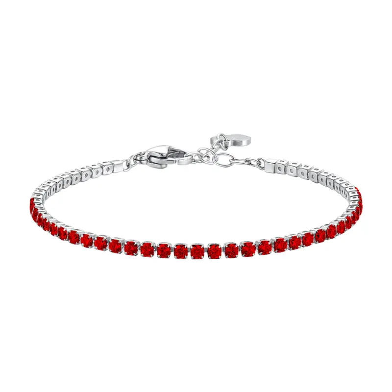 BRACCIALE TENNIS DONNA IN ACCIAIO CON ZIRCONI ROSSI