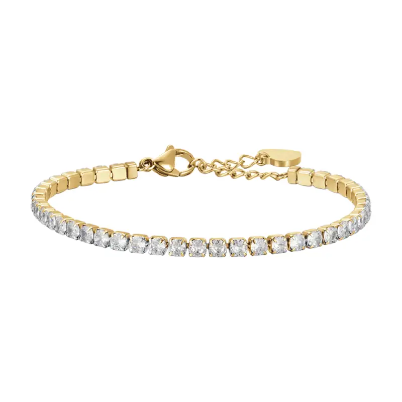 BRACCIALE TENNIS DONNA IN ACCIAIO IP GOLD CON CRISTALLI BIANCHI