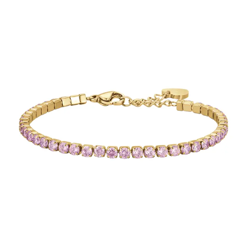 BRACCIALE TENNIS DONNA IN ACCIAIO IP GOLD CON CRISTALLI ROSA
