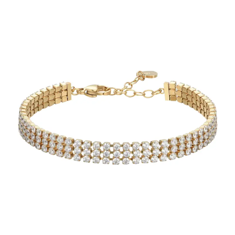 BRACCIALE TENNIS DONNA IN ACCIAIO IP GOLD CON ZIRCONI BIANCHI