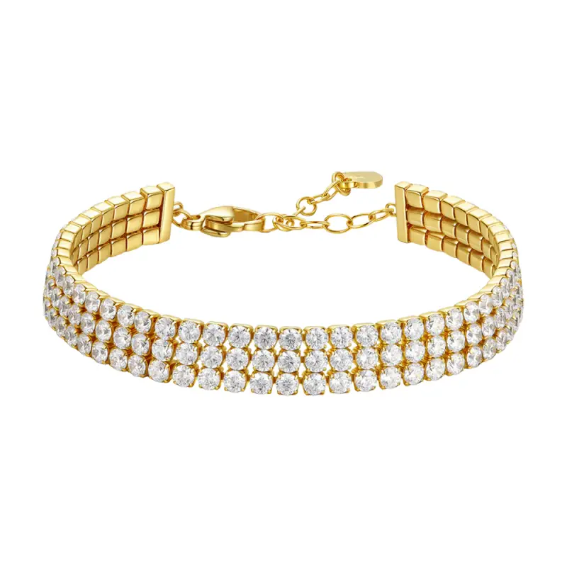 BRACCIALE TENNIS DONNA IN ACCIAIO IP GOLD CON ZIRCONI BIANCHI