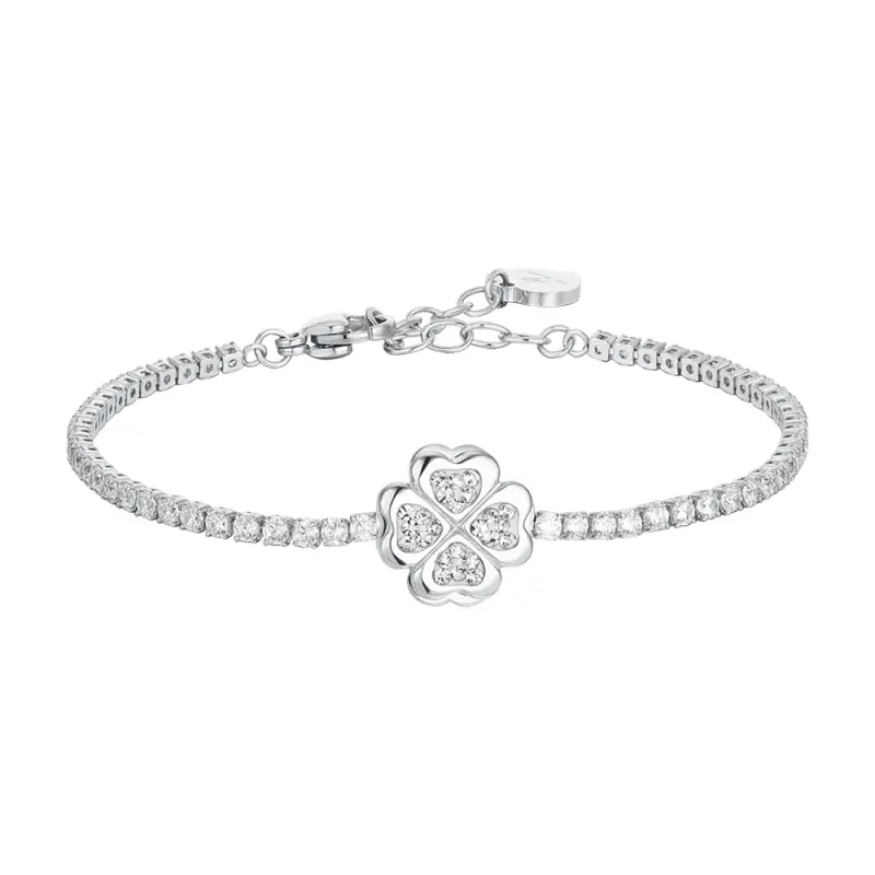 BRACCIALE TENNIS DONNA IN ACCIAIO QUADRIFOGLIO GIREVOLE