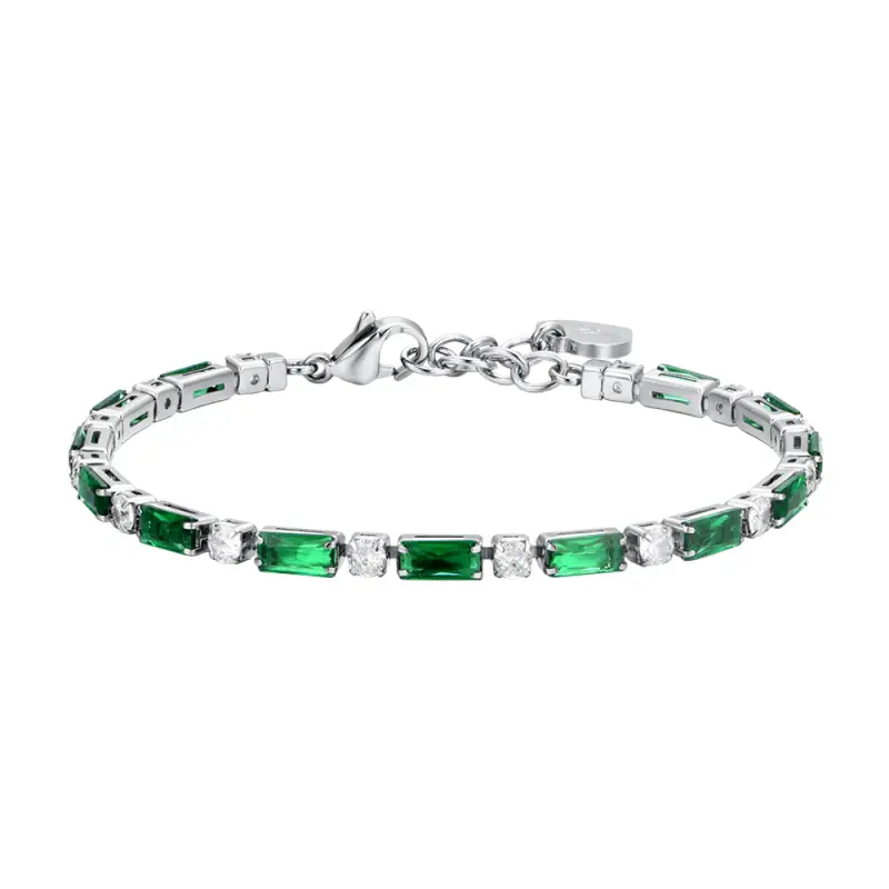 BRACCIALE TENNIS DONNA IN ACCIAIO ZIRCONI VERDI