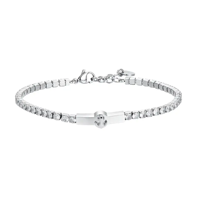 BRACCIALE TENNIS UOMO ANCORA E ZIRCONI BIANCHI