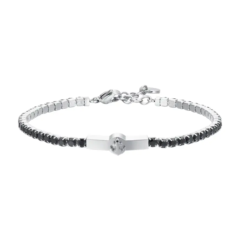 BRACCIALE TENNIS UOMO ANCORA E ZIRCONI NERI