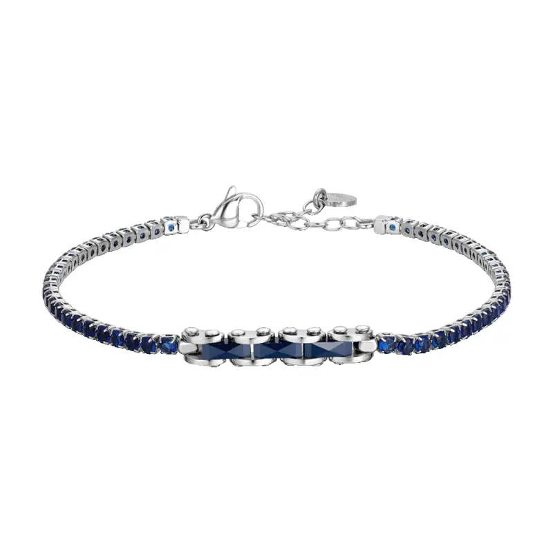 BRACCIALE TENNIS UOMO IN ACCIAIO CON CERAMICA BLU E ZIRCONI BLU