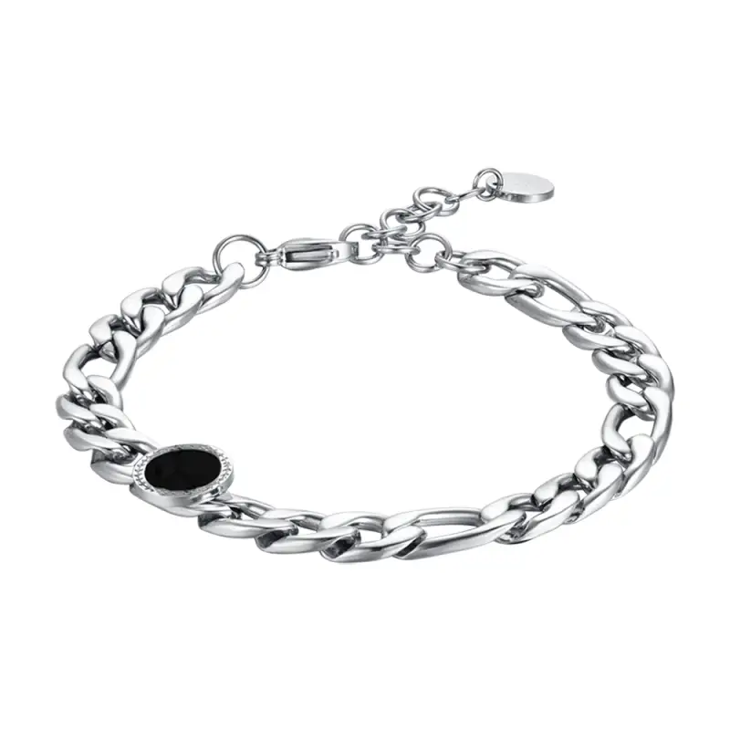 BRACCIALE UOMO IN ACCIAIO CON AGATA NERA