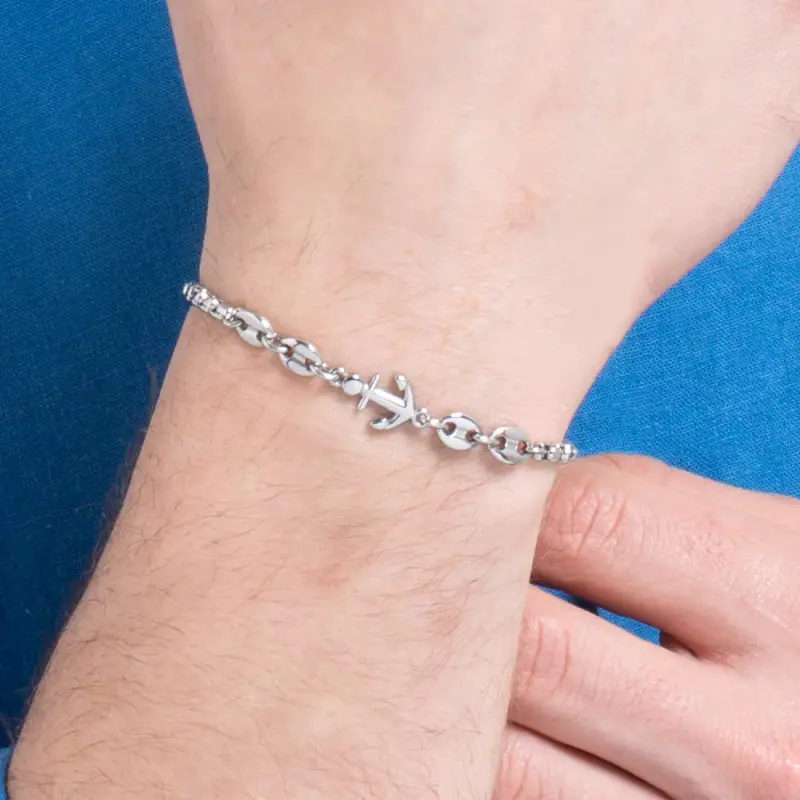 BRACCIALE UOMO IN ACCIAIO CON ANCORA ED ELEMENTI IN ACCIAIO miniatura 2