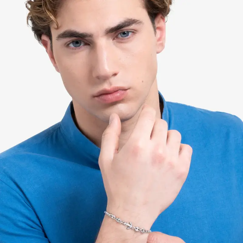 BRACCIALE UOMO IN ACCIAIO CON ANCORA ED ELEMENTI IN ACCIAIO miniatura 3