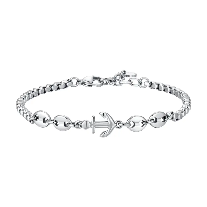 BRACCIALE UOMO IN ACCIAIO CON ANCORA ED ELEMENTI IN ACCIAIO