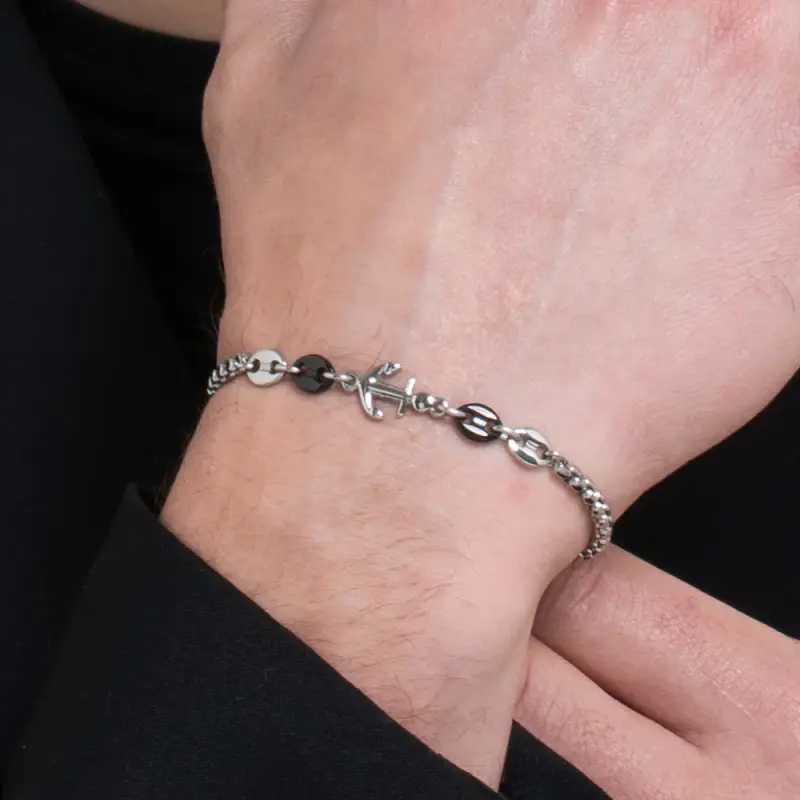 BRACCIALE UOMO IN ACCIAIO CON ANCORA ED ELEMENTI IN ACCIAIO IP NERO miniatura 2
