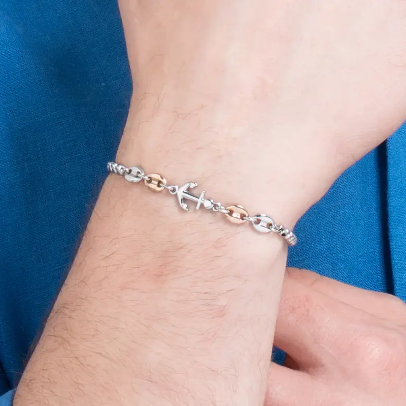 BRACCIALE UOMO IN ACCIAIO CON ANCORA ED ELEMENTI IN ACCIAIO IP ROSE miniatura 2