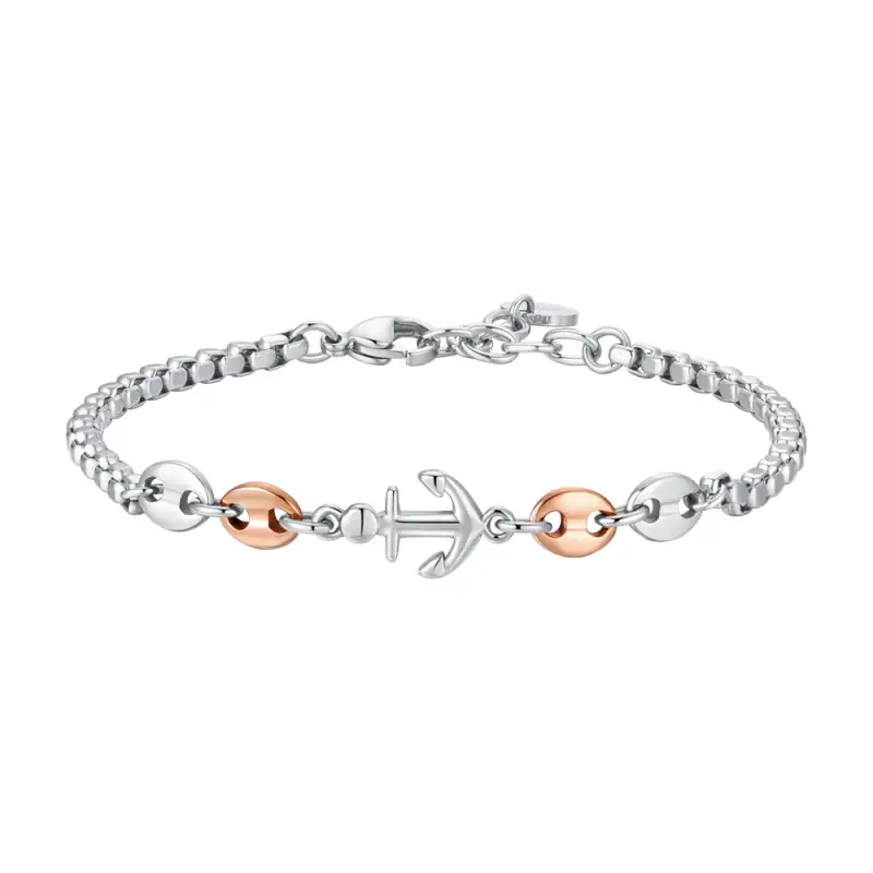 BRACCIALE UOMO IN ACCIAIO CON ANCORA ED ELEMENTI IN ACCIAIO IP ROSE