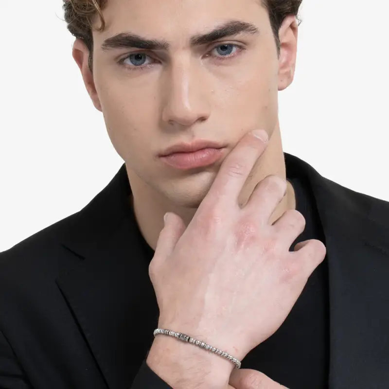 BRACCIALE UOMO IN ACCIAIO CON ELEMENTI IN ACCIAIO CON EFFETTO VINTAGE miniatura 3