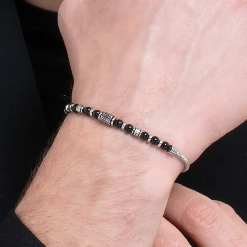BRACCIALE UOMO IN ACCIAIO CON ELEMENTI IN ACCIAIO CON EFFETTO VINTAGE E SFERE miniatura 2