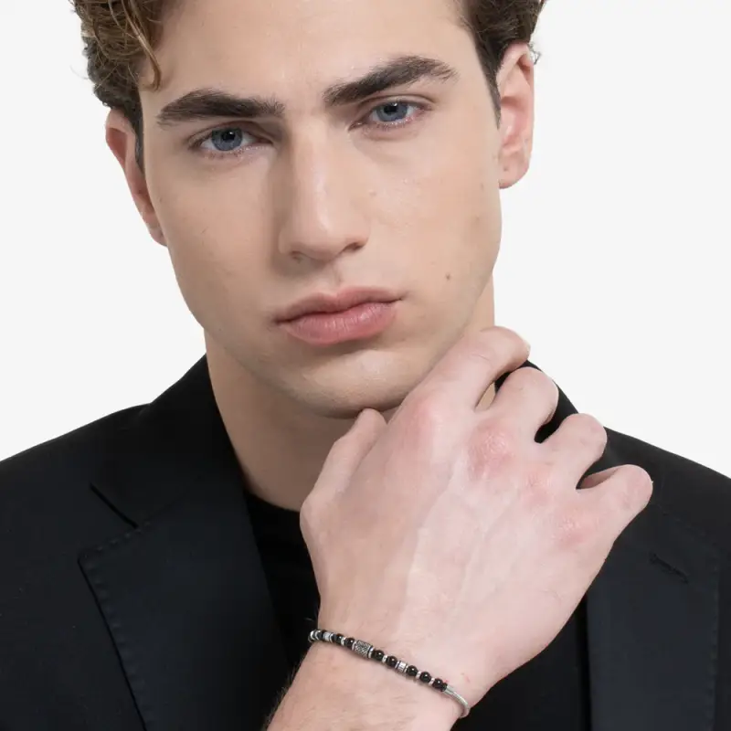 BRACCIALE UOMO IN ACCIAIO CON ELEMENTI IN ACCIAIO CON EFFETTO VINTAGE E SFERE miniatura 3