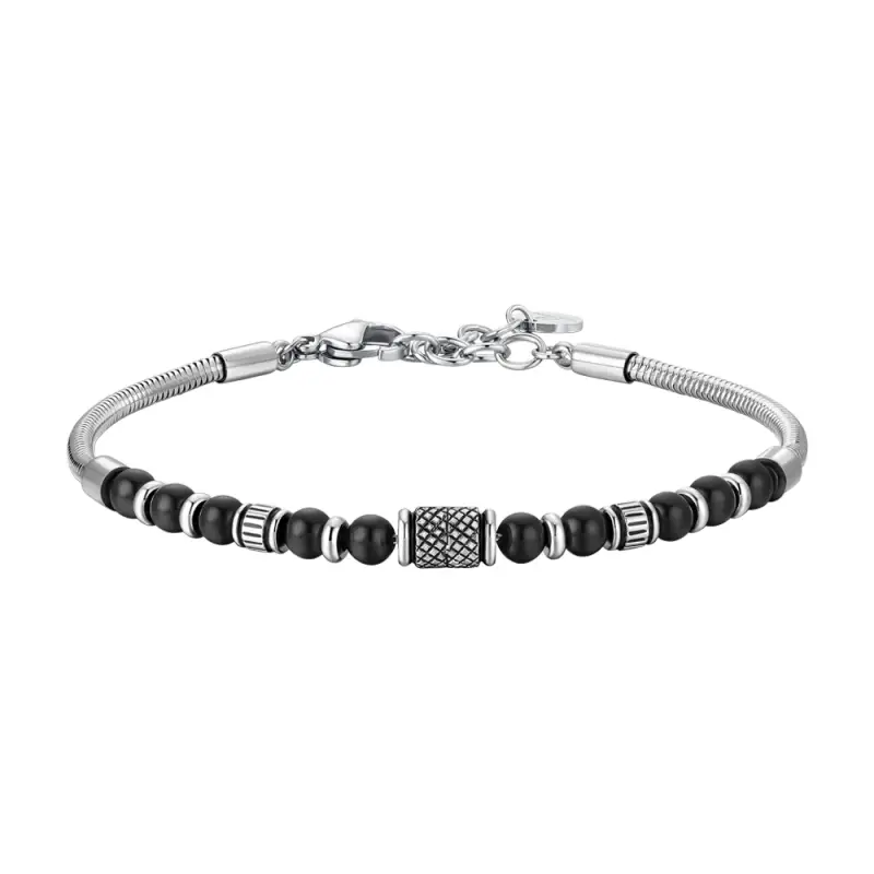 BRACCIALE UOMO IN ACCIAIO CON ELEMENTI IN ACCIAIO CON EFFETTO VINTAGE E SFERE