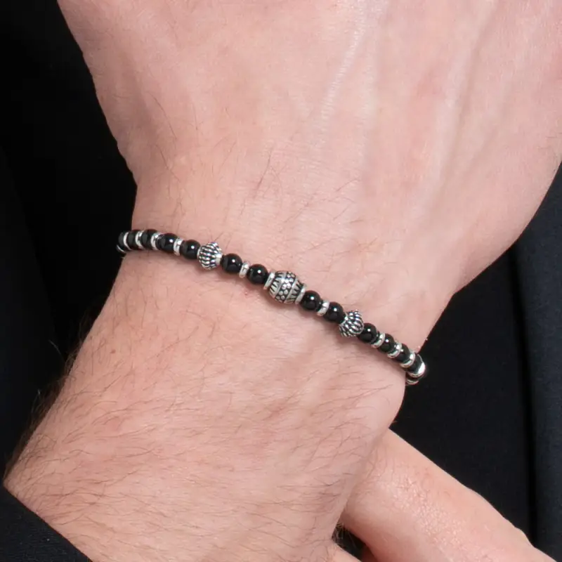 BRACCIALE UOMO IN ACCIAIO CON ELEMENTI IN ACCIAIO CON EFFETTO VINTAGE E SFERE miniatura 2