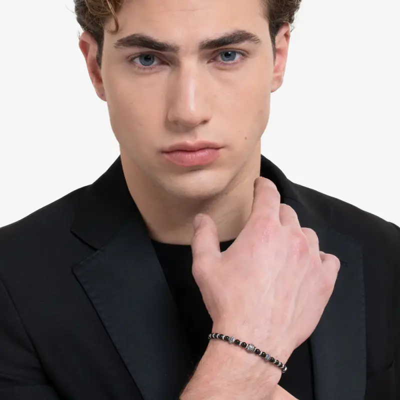 BRACCIALE UOMO IN ACCIAIO CON ELEMENTI IN ACCIAIO CON EFFETTO VINTAGE E SFERE miniatura 3