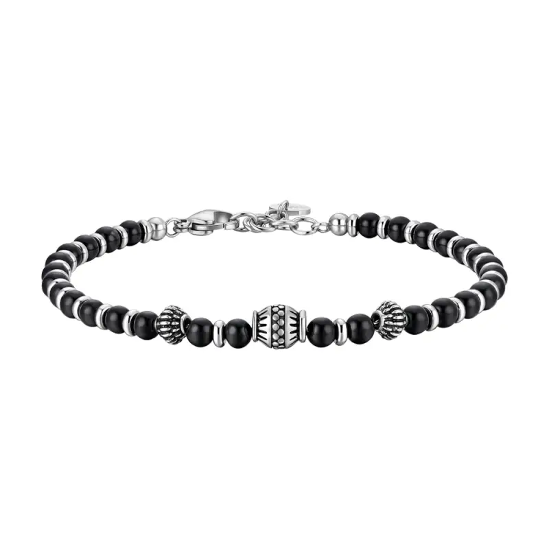 BRACCIALE UOMO IN ACCIAIO CON ELEMENTI IN ACCIAIO CON EFFETTO VINTAGE E SFERE