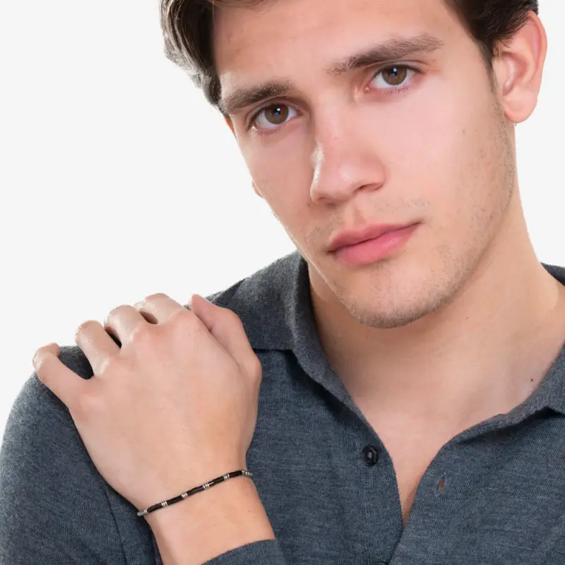 BRACCIALE UOMO IN ACCIAIO CON ELEMENTI IN ACCIAIO IP NERO miniatura 3