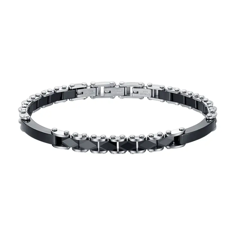 BRACCIALE UOMO IN ACCIAIO CON ELEMENTI IN CERAMICA NERA