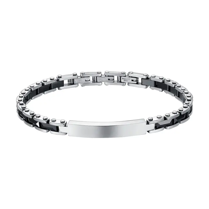 BRACCIALE UOMO IN ACCIAIO CON ELEMENTI IN CERAMICA NERA