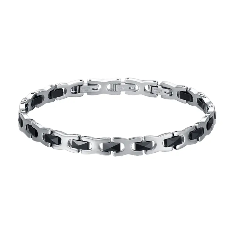 BRACCIALE UOMO IN ACCIAIO CON ELEMENTI IN CERAMICA NERA